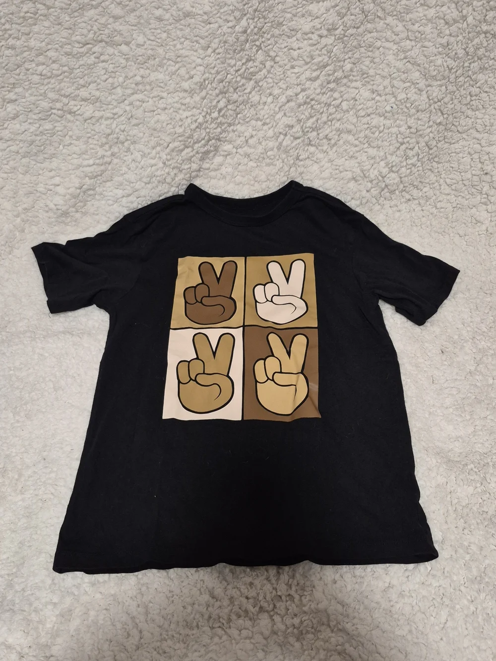 The Children's Place Black Tee with Multitone Peace-Hand Grid